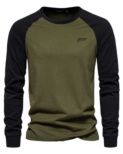Men's Casual T-shirts - 100% Cotton Long Sleeve Patchwork