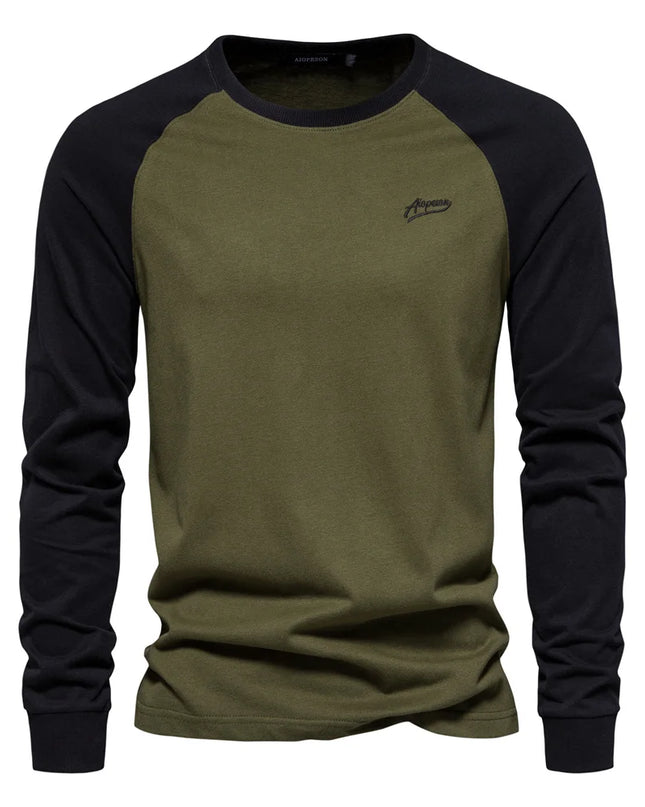Men's Casual T-shirts - 100% Cotton Long Sleeve Patchwork