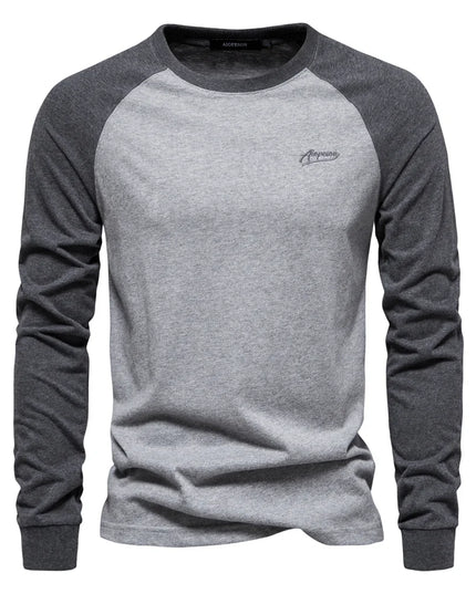 Men's Casual T-shirts - 100% Cotton Long Sleeve Patchwork
