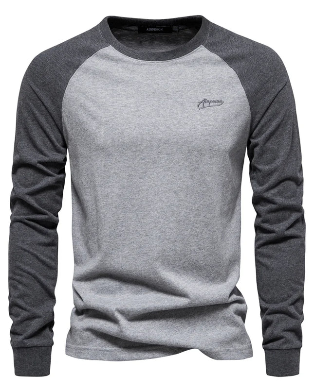 Men's Casual T-shirts - 100% Cotton Long Sleeve Patchwork