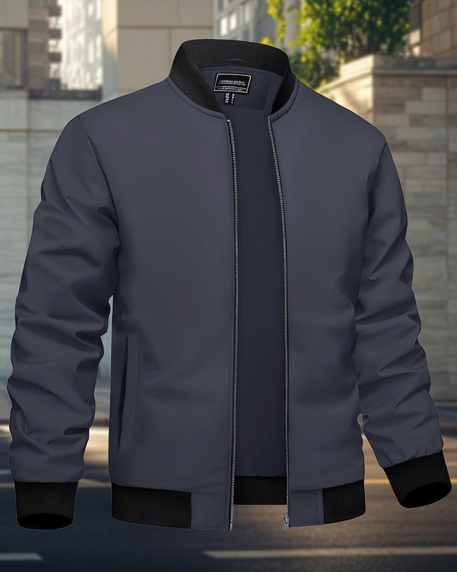 Men's Casual Trench Coat - Baseball Collar, Multi-Pocket Style