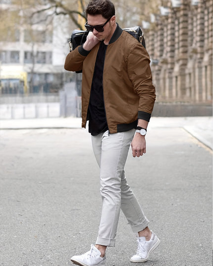 Men's Casual Trench Coat - Baseball Collar, Multi-Pocket Style