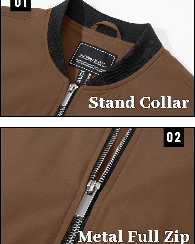 Men's Casual Trench Coat - Baseball Collar, Multi-Pocket Style