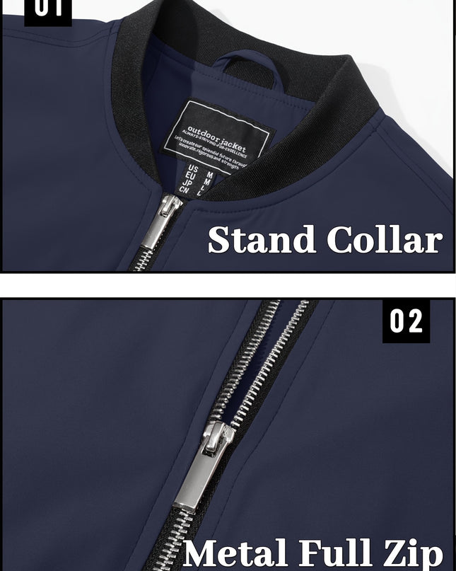 Men's Casual Trench Coat - Baseball Collar, Multi-Pocket Style