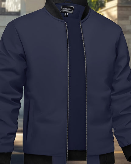 Men's Casual Trench Coat - Baseball Collar, Multi-Pocket Style