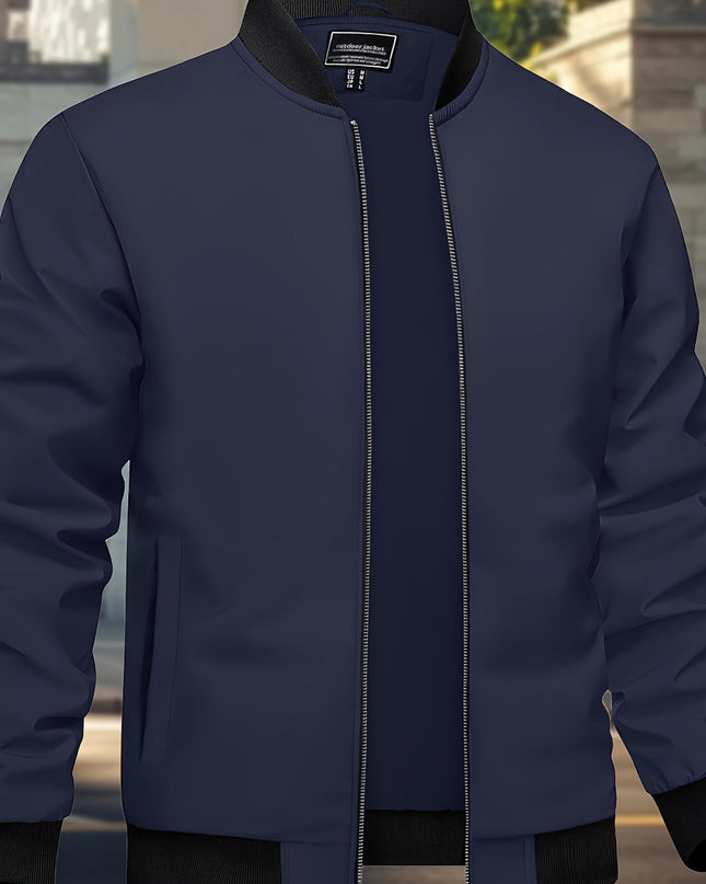 Men's Casual Trench Coat - Baseball Collar, Multi-Pocket Style