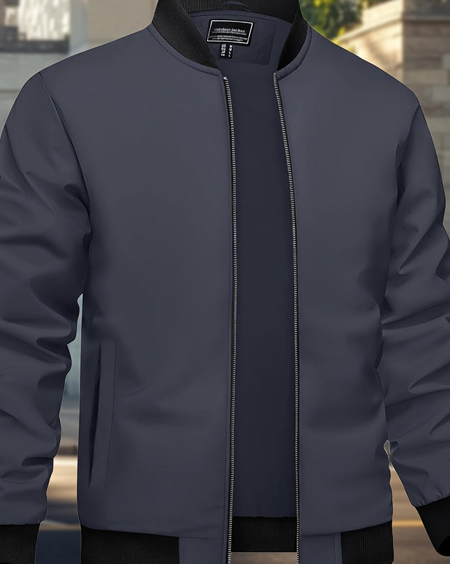 Men's Casual Trench Coat - Baseball Collar, Multi-Pocket Style