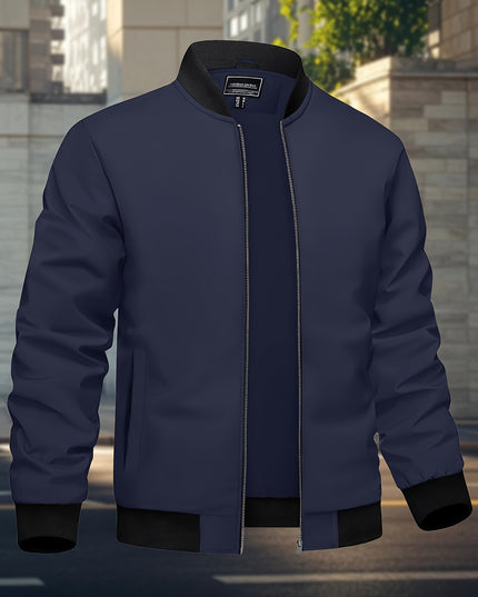Men's Casual Trench Coat - Baseball Collar, Multi-Pocket Style