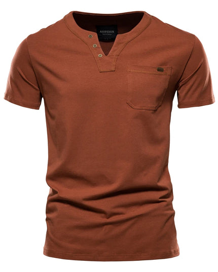Men's Casual V-Neck Cotton T-Shirt - Solid Color Tee