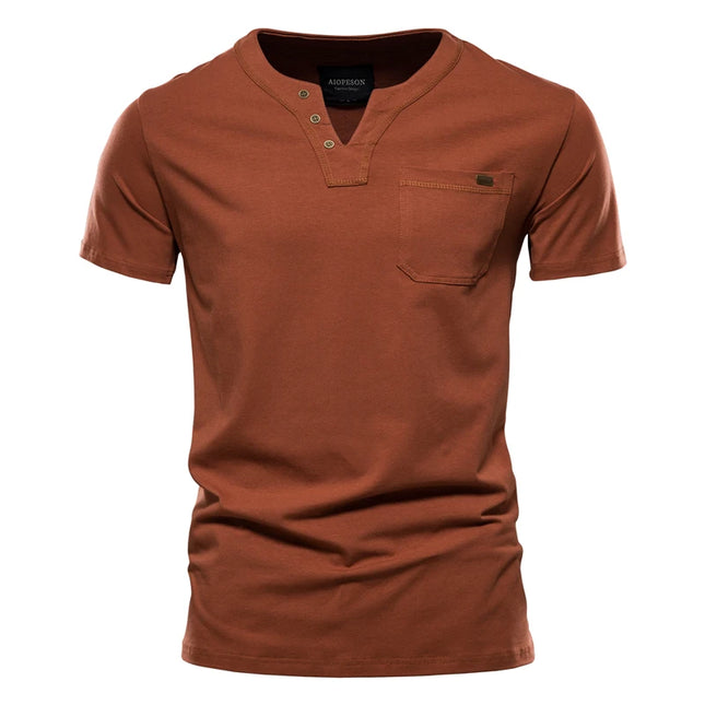 Men's Casual V-Neck Cotton T-Shirt - Solid Color Tee