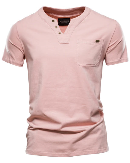 Men's Casual V-Neck Cotton T-Shirt - Solid Color Tee
