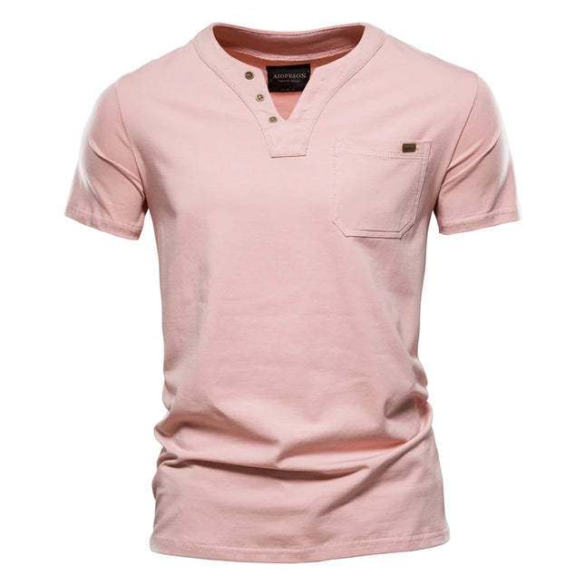 Men's Casual V-Neck Cotton T-Shirt - Solid Color Tee