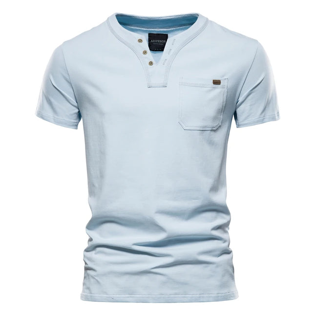 Men's Casual V-Neck Cotton T-Shirt - Solid Color Tee