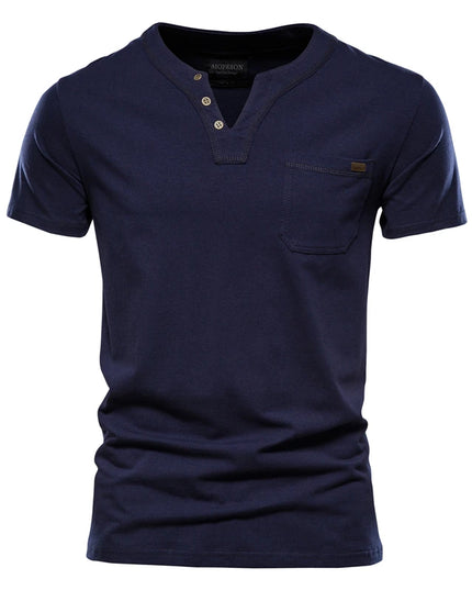 Men's Casual V-Neck Cotton T-Shirt - Solid Color Tee