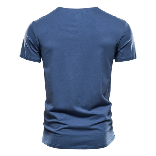 Men's Casual V-Neck Cotton T-Shirt - Solid Color Tee