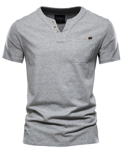 Men's Casual V-Neck Cotton T-Shirt - Solid Color Tee