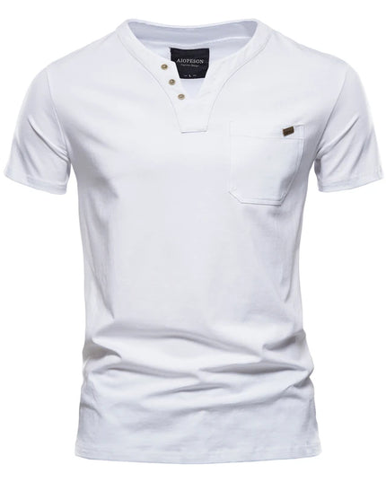 Men's Casual V-Neck Cotton T-Shirt - Solid Color Tee
