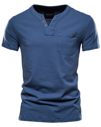 Men's Casual V-Neck Cotton T-Shirt - Solid Color Tee