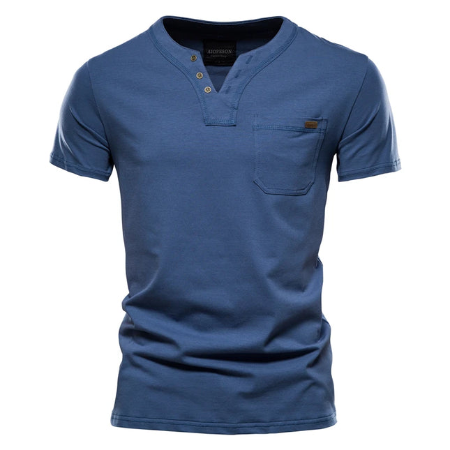 Men's Casual V-Neck Cotton T-Shirt - Solid Color Tee