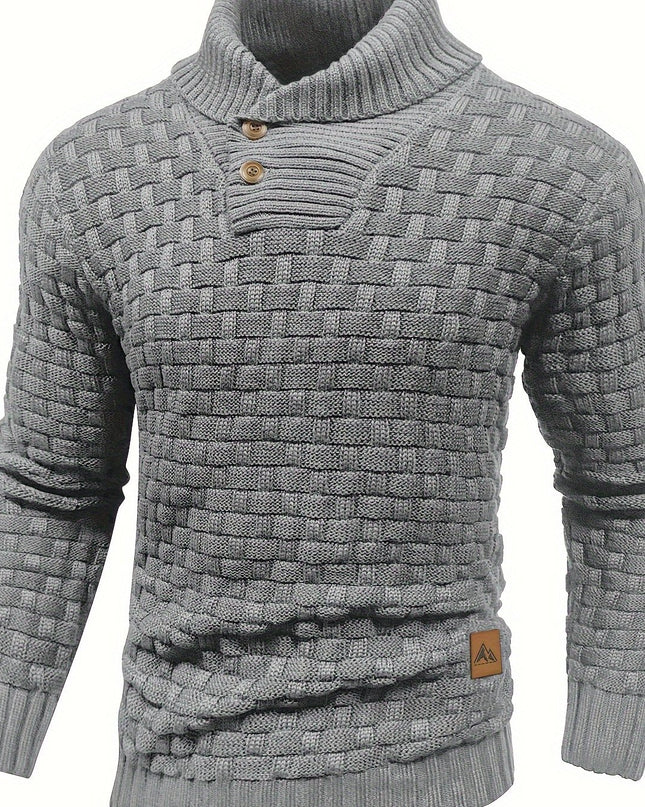 Men's Casual Waffle Knit Sweater - Lapel Button Design