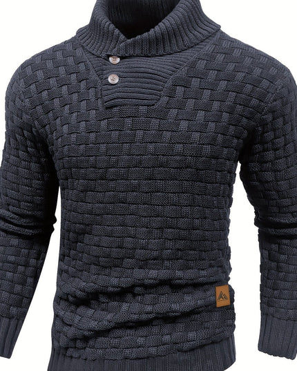 Men's Casual Waffle Knit Sweater - Lapel Button Design