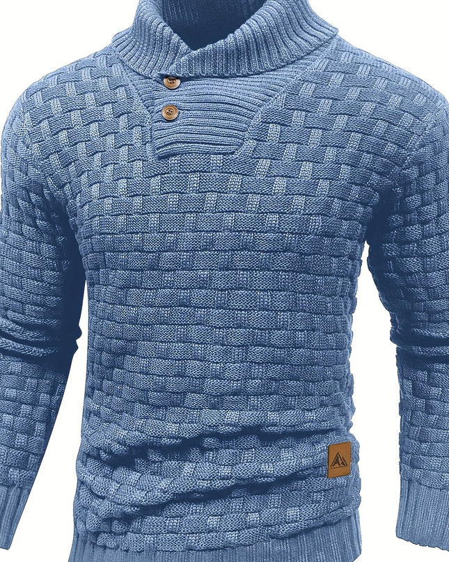 Men's Casual Waffle Knit Sweater - Lapel Button Design