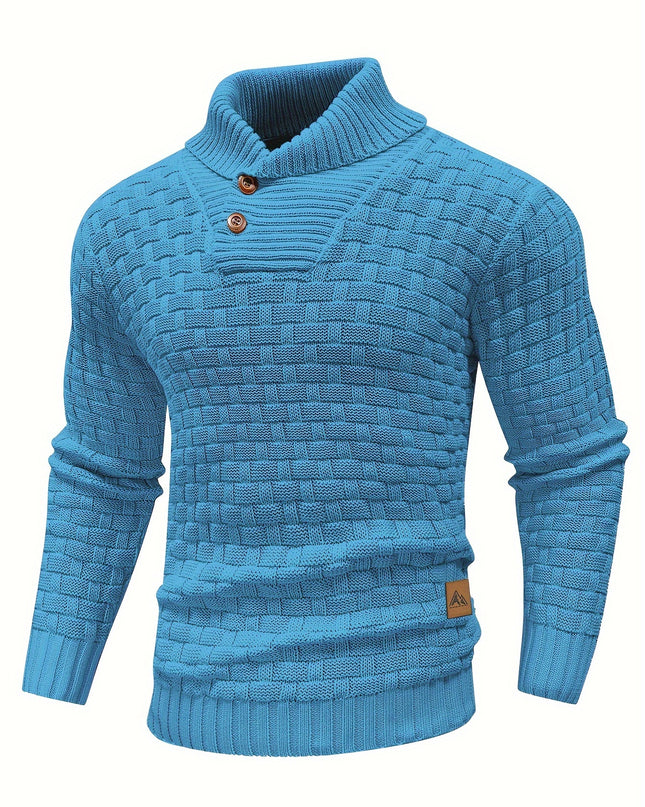 Men's Casual Waffle Knit Sweater - Lapel Button Design