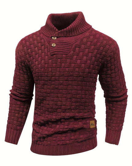 Men's Casual Waffle Knit Sweater - Lapel Button Design