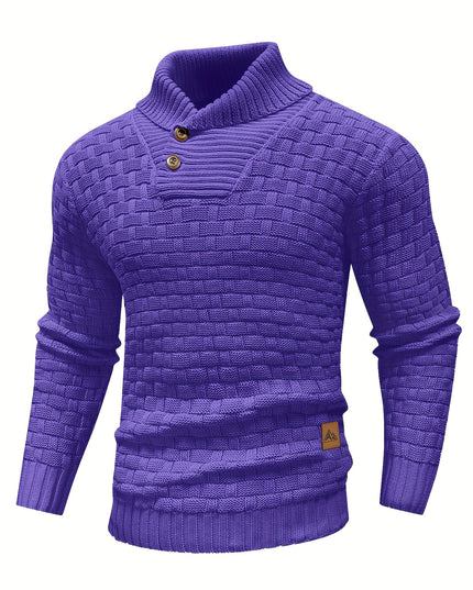 Men's Casual Waffle Knit Sweater - Lapel Button Design