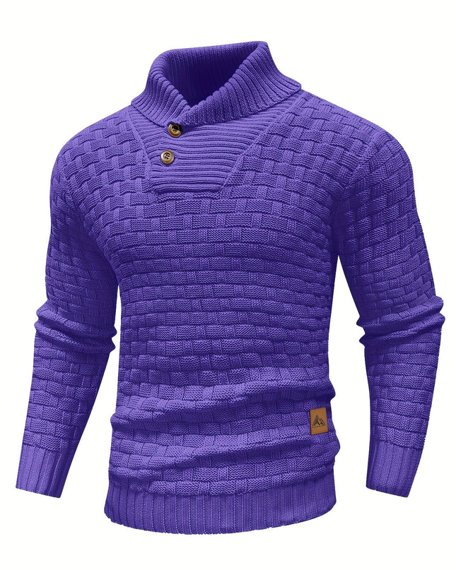 Men's Casual Waffle Knit Sweater - Lapel Button Design