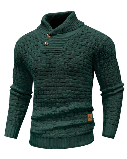 Men's Casual Waffle Knit Sweater - Lapel Button Design