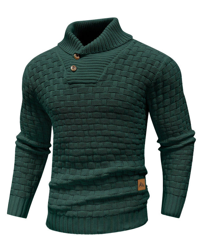 Men's Casual Waffle Knit Sweater - Lapel Button Design