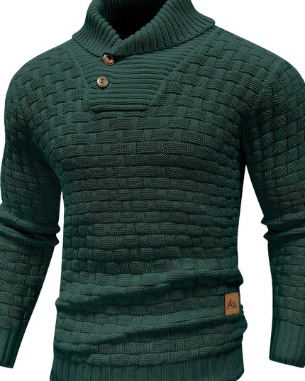 Men's Casual Waffle Knit Sweater - Lapel Button Design