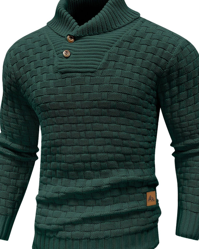 Men's Casual Waffle Knit Sweater - Lapel Button Design