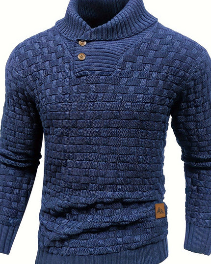 Men's Casual Waffle Knit Sweater - Lapel Button Design
