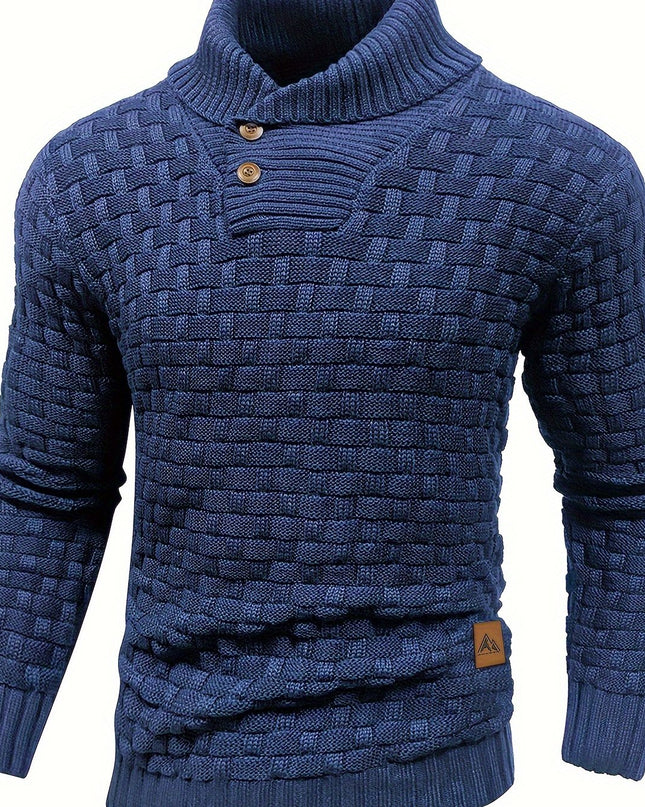 Men's Casual Waffle Knit Sweater - Lapel Button Design