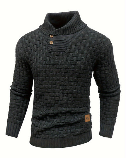 Men's Casual Waffle Knit Sweater - Lapel Button Design