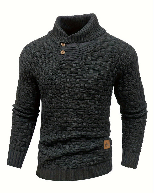 Men's Casual Waffle Knit Sweater - Lapel Button Design