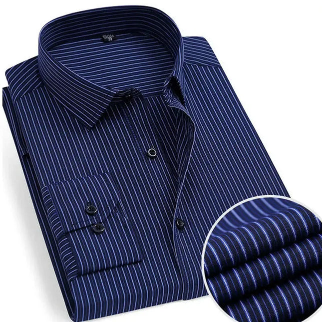 Men's Classic Long Sleeve Dress Shirt - Striped/Solid with Pocket