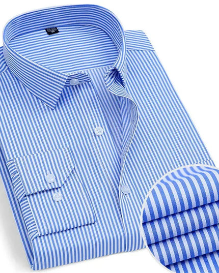 Men's Classic Long Sleeve Dress Shirt - Striped/Solid with Pocket