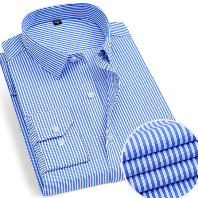 Men's Classic Long Sleeve Dress Shirt - Striped/Solid with Pocket