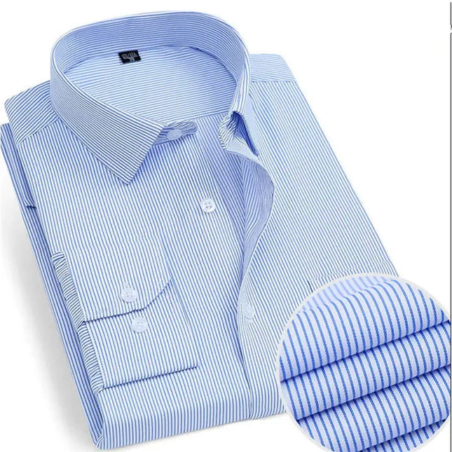 Men's Classic Long Sleeve Dress Shirt - Striped/Solid with Pocket