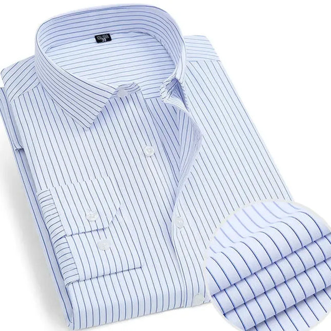 Men's Classic Long Sleeve Dress Shirt - Striped/Solid with Pocket