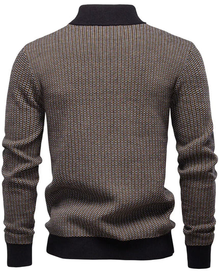 Men's Classic Stripe Knitwear - Mock Neck Warm Sweater