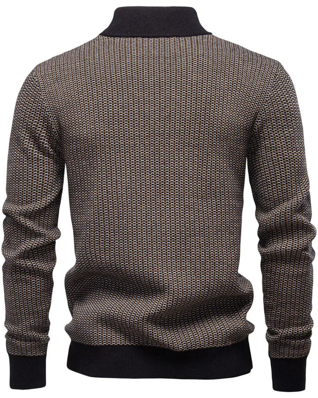 Men's Classic Stripe Knitwear - Mock Neck Warm Sweater