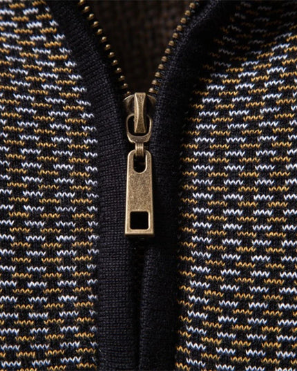 Men's Classic Stripe Knitwear - Mock Neck Warm Sweater