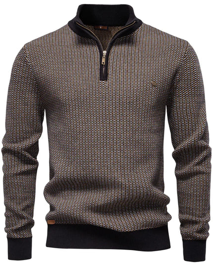 Men's Classic Stripe Knitwear - Mock Neck Warm Sweater