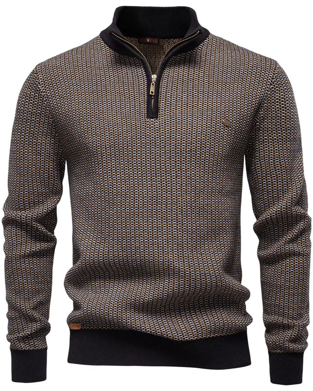 Men's Classic Stripe Knitwear - Mock Neck Warm Sweater