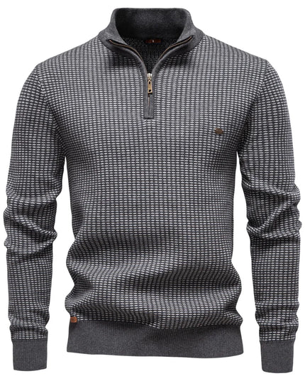 Men's Classic Stripe Knitwear - Mock Neck Warm Sweater