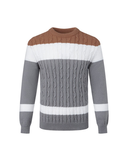 Men's Color Block Cable Knit Sweater - Casual Crew Neck Design
